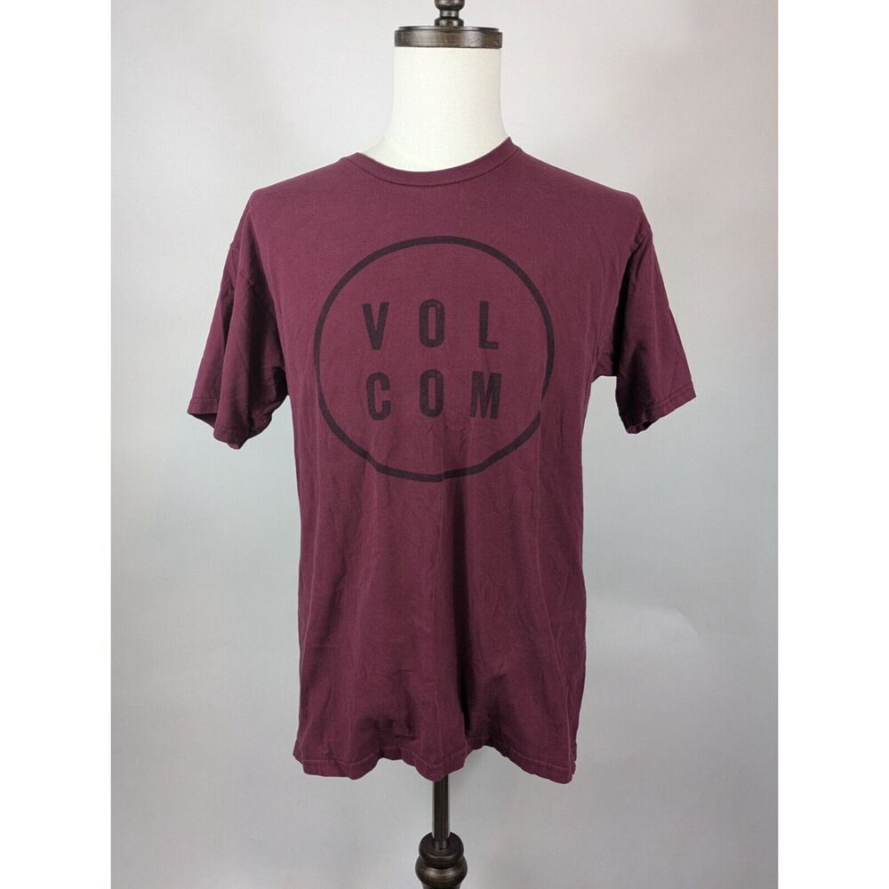 Volcom Mens Large T-Shirt Maroon Logo Graphic Crew Neck Cotton Short Sleeve